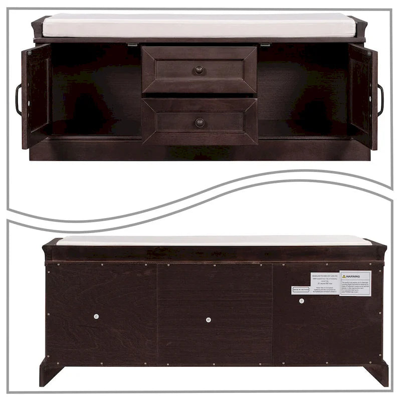 Banc de rangement en velours (bleu marine antique / blanc / gris délavé / noir / espresso) — 1 place