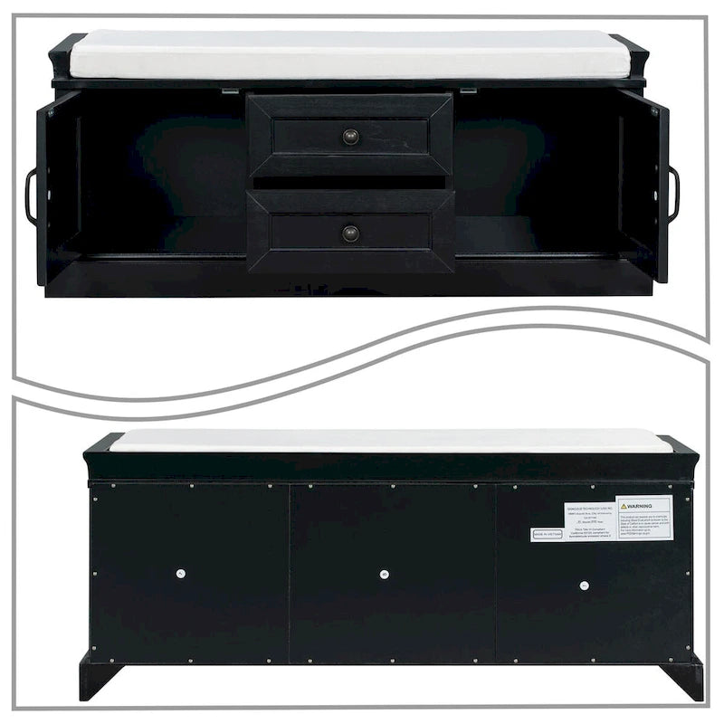 Banc de rangement en velours (bleu marine antique / blanc / gris délavé / noir / espresso) — 1 place