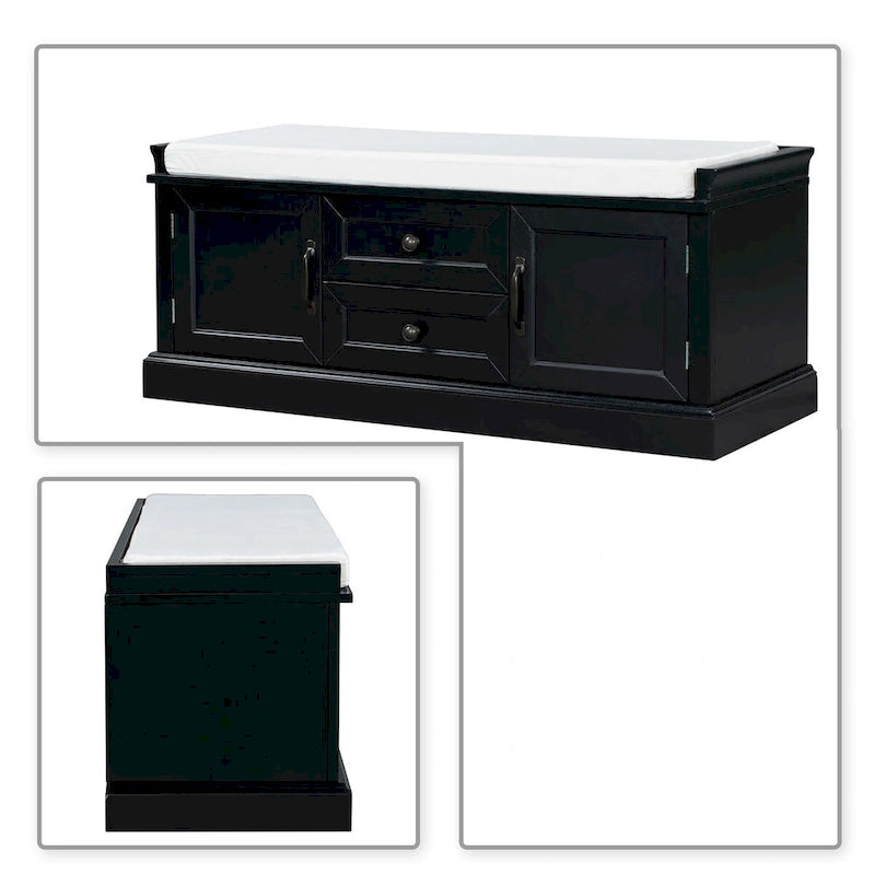 Banc de rangement en velours (bleu marine antique / blanc / gris délavé / noir / espresso) — 1 place