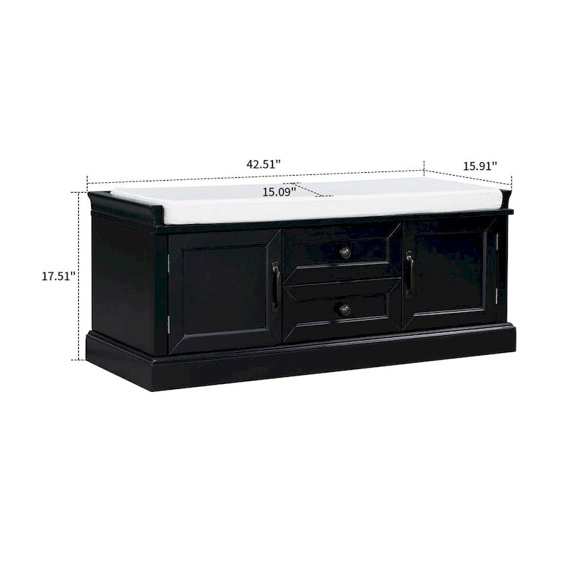Banc de rangement en velours (bleu marine antique / blanc / gris délavé / noir / espresso) — 1 place