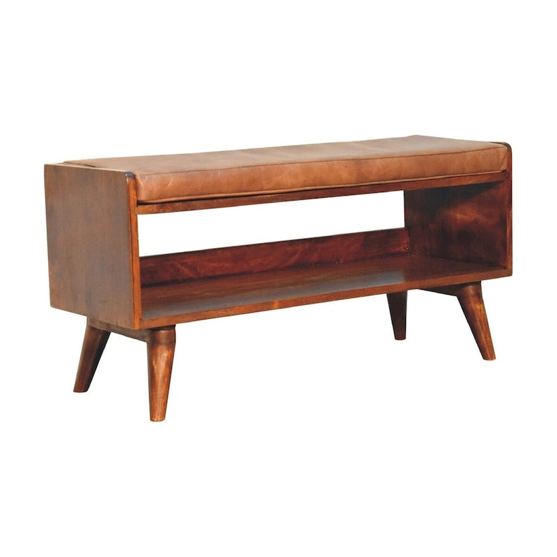 Banc simple en cuir marron châtaigne