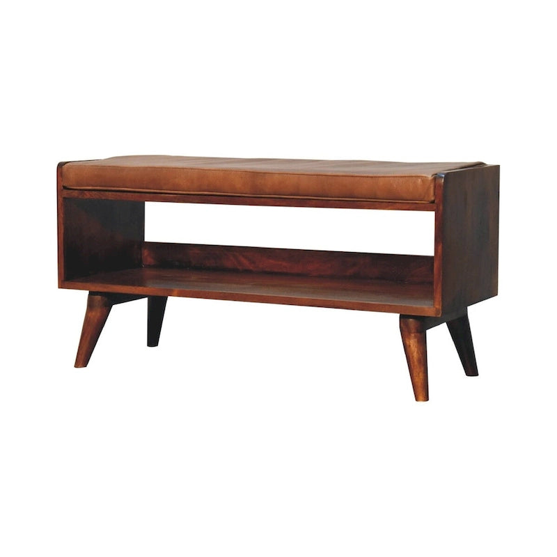 Banc simple en cuir marron châtaigne