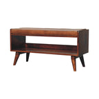 Banc simple en cuir marron châtaigne