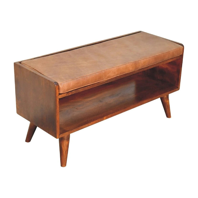 Banc simple en cuir marron châtaigne
