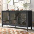 Meuble de rangement noir et marron — 3 portes en verre trempé, étagères réglables