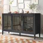 Meuble de rangement noir et marron — 3 portes en verre trempé, étagères réglables