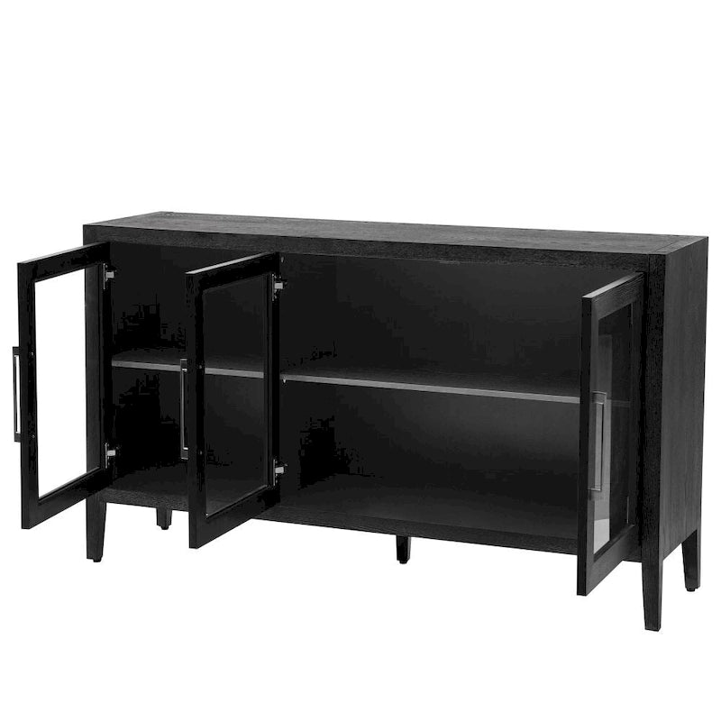 Meuble de rangement noir et marron — 3 portes en verre trempé, étagères réglables