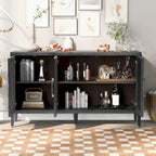 Meuble de rangement noir et marron — 3 portes en verre trempé, étagères réglables