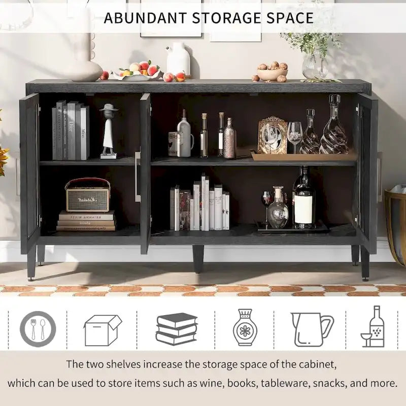 Meuble de rangement noir et marron — 3 portes en verre trempé, étagères réglables