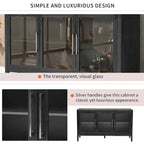 Meuble de rangement noir et marron — 3 portes en verre trempé, étagères réglables
