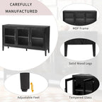 Meuble de rangement noir et marron — 3 portes en verre trempé, étagères réglables