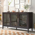 Meuble de rangement noir et marron — 3 portes en verre trempé, étagères réglables