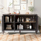 Meuble de rangement noir et marron — 3 portes en verre trempé, étagères réglables