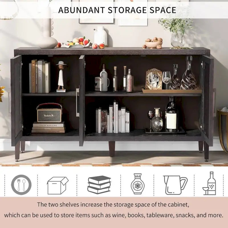 Meuble de rangement noir et marron — 3 portes en verre trempé, étagères réglables