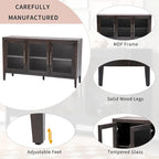 Meuble de rangement noir et marron — 3 portes en verre trempé, étagères réglables