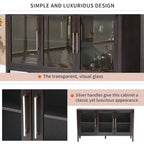Meuble de rangement noir et marron — 3 portes en verre trempé, étagères réglables