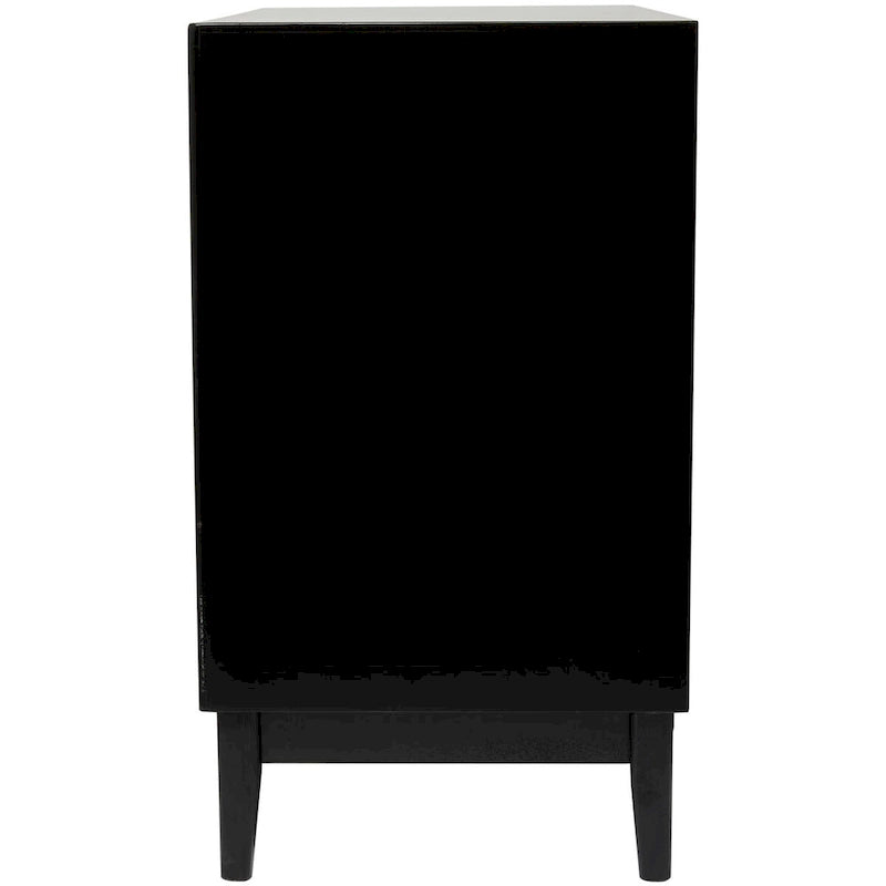Meuble de rangement 3 tiroirs avec façade en rotin et poignées dorées – Noir/Marron clair – Simple