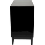 Meuble de rangement 3 tiroirs avec façade en rotin et poignées dorées – Noir/Marron clair – Simple