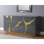Gris / Marine / Blanc / Noir et or | Buffet laqué 4 portes Glam