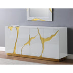 Best Master Furniture 66-Inch Lacquer Poplar Wood 4-Door Sideboard with Adjustable Shelves