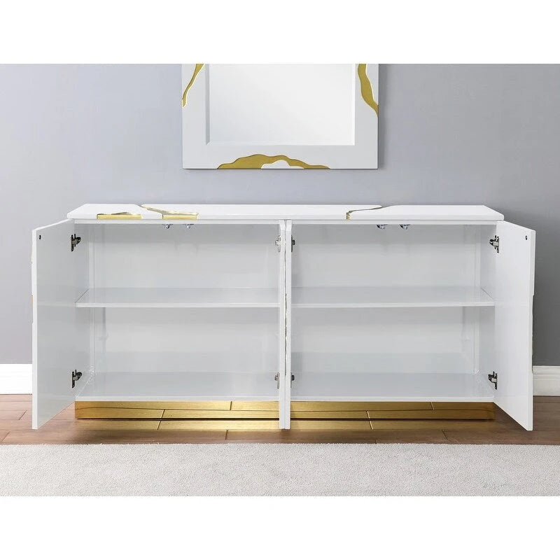 Gris / Marine / Blanc / Noir et or | Buffet laqué 4 portes Glam