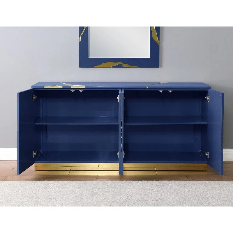 Gris / Marine / Blanc / Noir et or | Buffet laqué 4 portes Glam