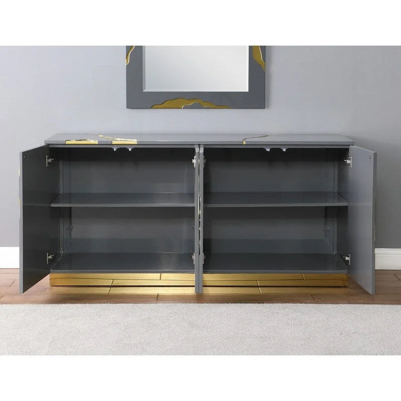Gris / Marine / Blanc / Noir et or | Buffet laqué 4 portes Glam