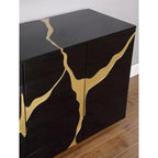 Gris / Marine / Blanc / Noir et or | Buffet laqué 4 portes Glam