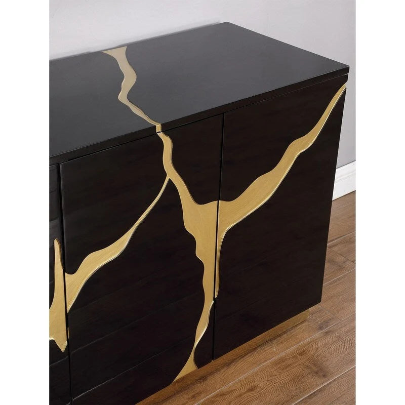 Gris / Marine / Blanc / Noir et or | Buffet laqué 4 portes Glam