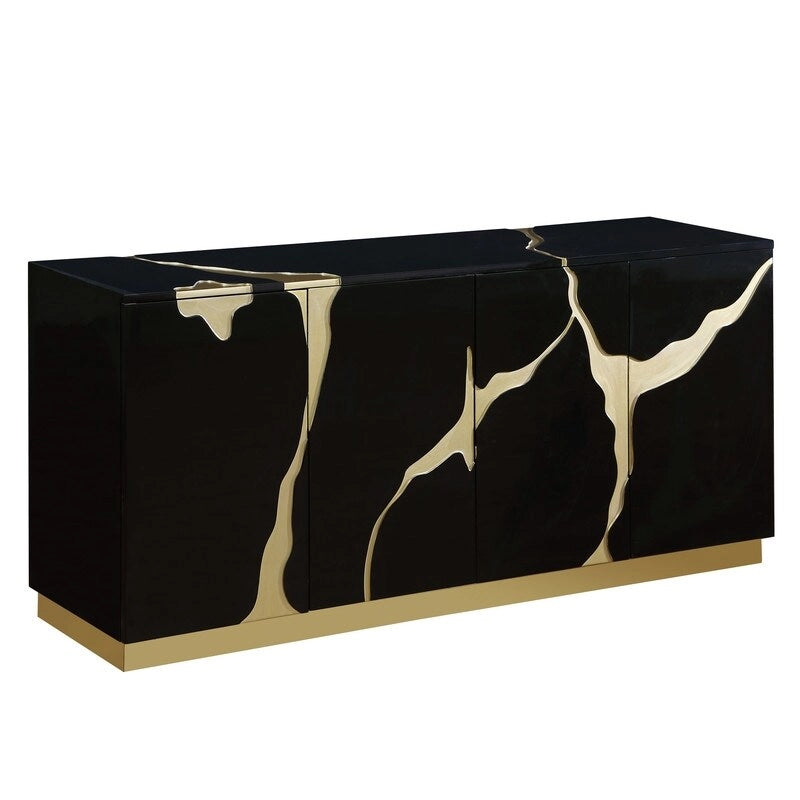 Gris / Marine / Blanc / Noir et or | Buffet laqué 4 portes Glam