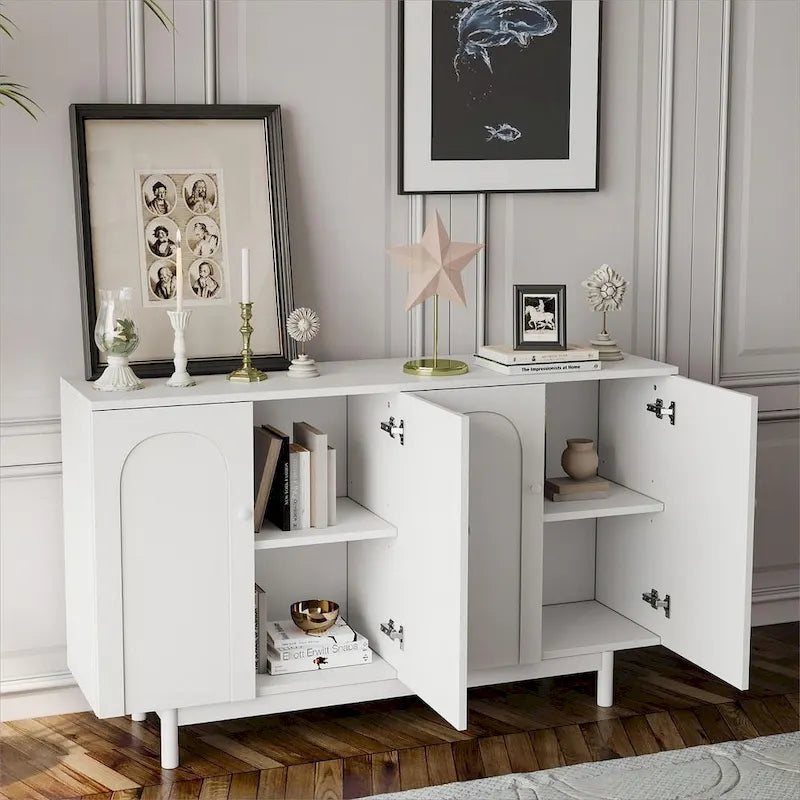 Meuble de rangement à 4 portes blanc/vert menthe avec étagère réglable