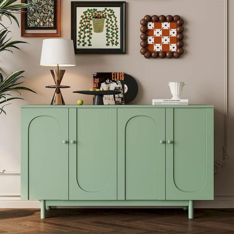 Meuble de rangement à 4 portes blanc/vert menthe avec étagère réglable