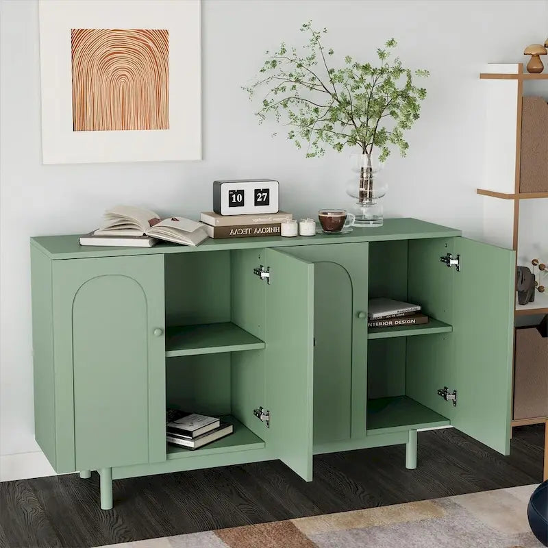 Meuble de rangement à 4 portes blanc/vert menthe avec étagère réglable