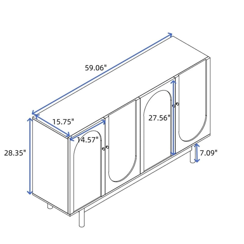 Meuble de rangement à 4 portes blanc/vert menthe avec étagère réglable