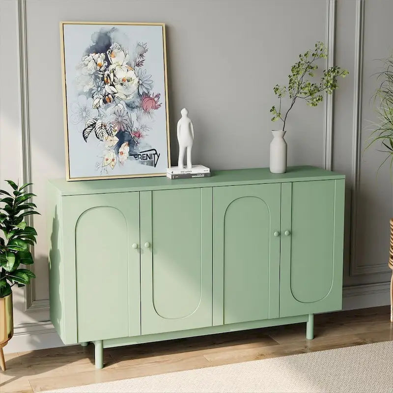 Meuble de rangement à 4 portes blanc/vert menthe avec étagère réglable