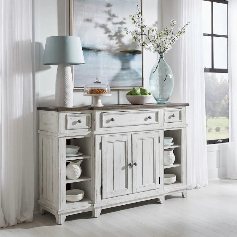 Vaisselier-buffet 1 porte blanc et gris en pin cérusé