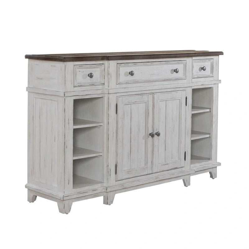 Vaisselier-buffet 1 porte blanc et gris en pin cérusé