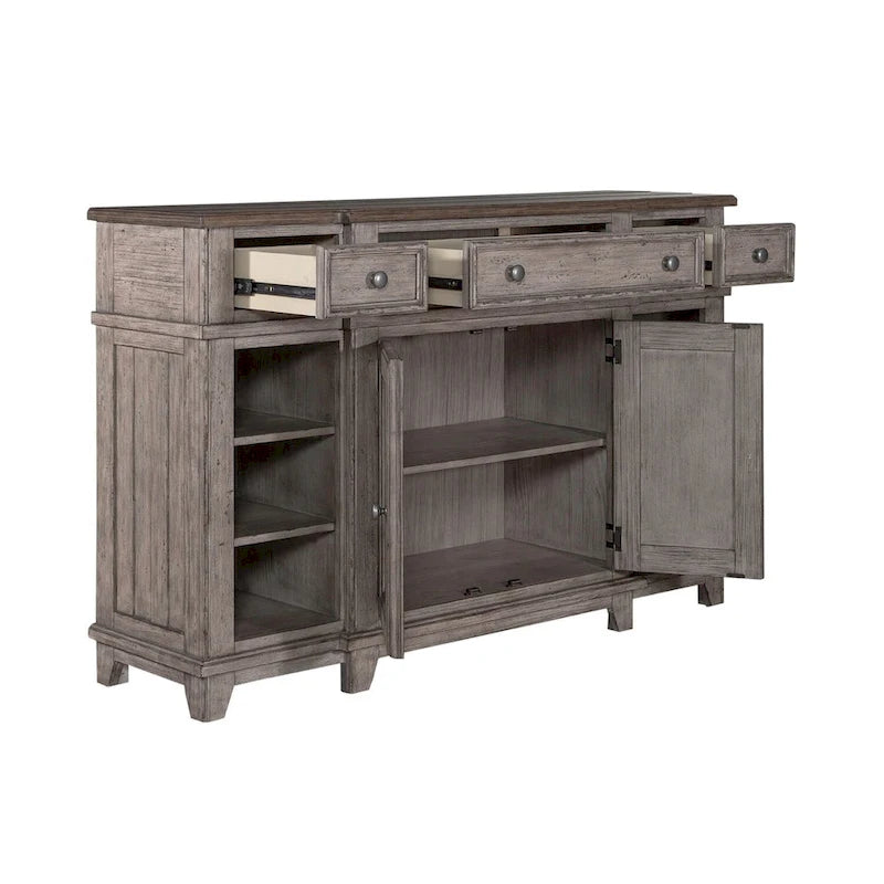 Vaisselier-buffet 1 porte blanc et gris en pin cérusé
