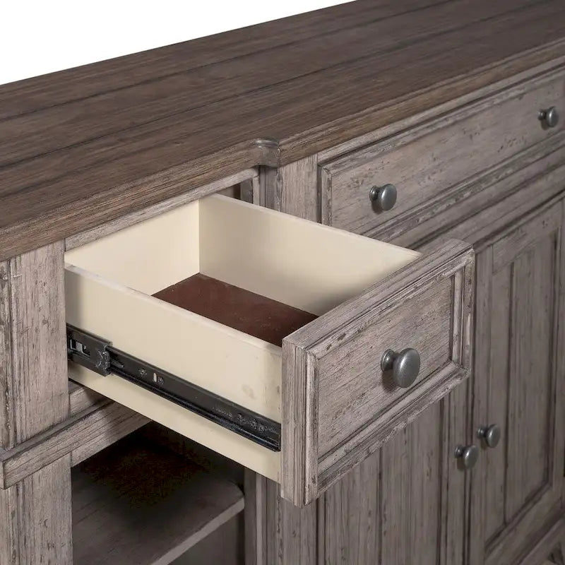 Vaisselier-buffet 1 porte blanc et gris en pin cérusé