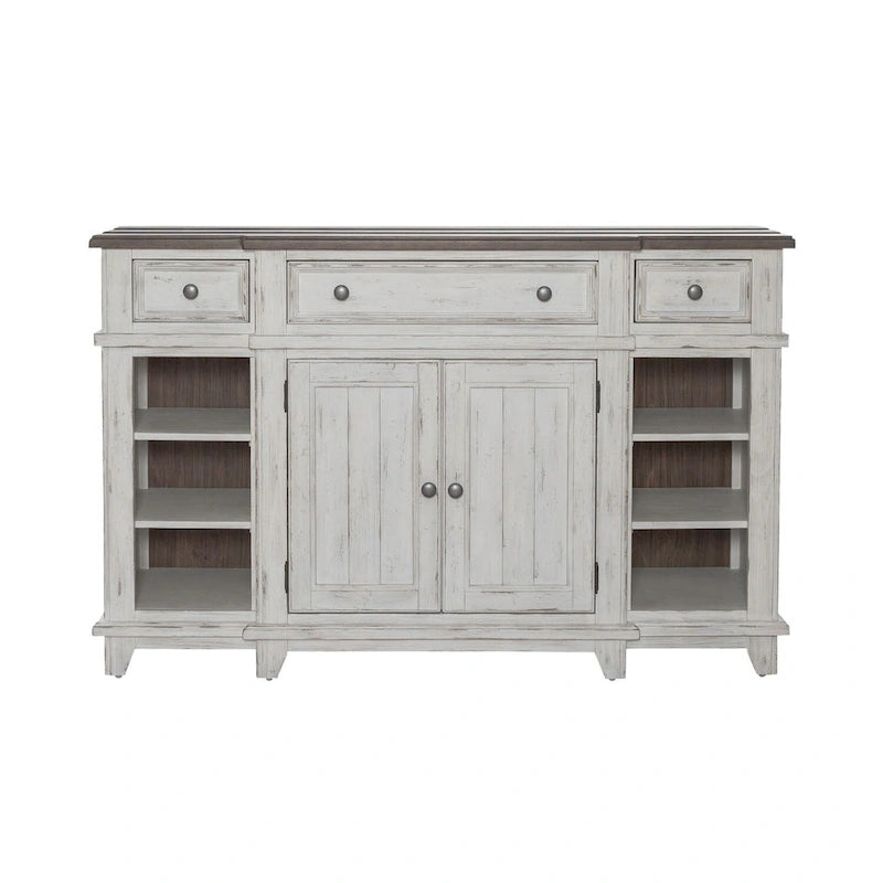 Vaisselier-buffet 1 porte blanc et gris en pin cérusé