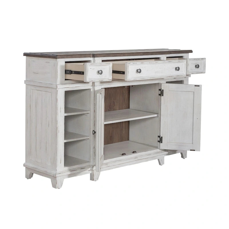 Vaisselier-buffet 1 porte blanc et gris en pin cérusé