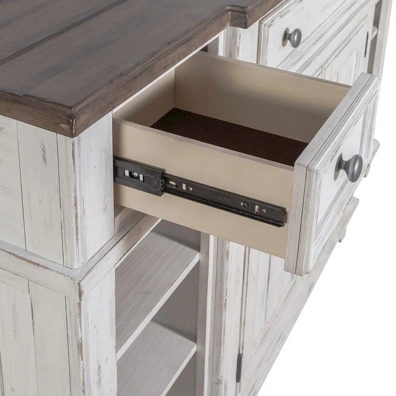 Vaisselier-buffet 1 porte blanc et gris en pin cérusé