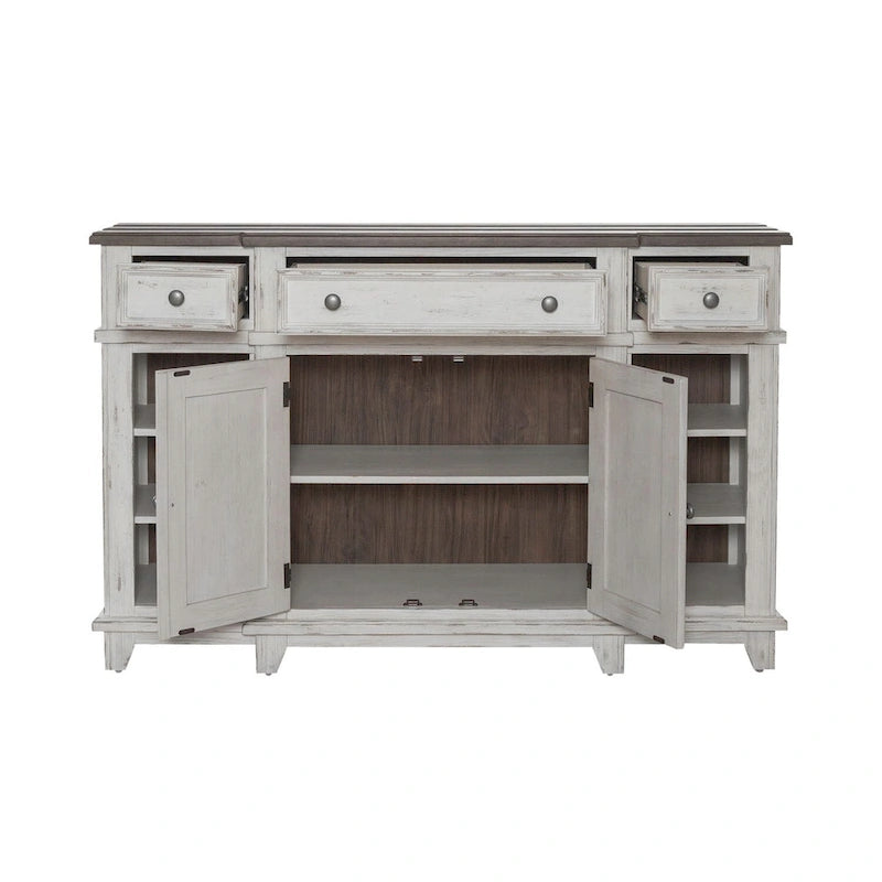 Vaisselier-buffet 1 porte blanc et gris en pin cérusé