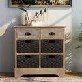Fini blanc délavé / Blanc / Gris-brun / Bleu marine antique / Expresso | Meuble de rangement à 2 tiroirs avec 4 paniers en rotin | Aucun assemblage requis