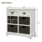 Fini blanc délavé / Blanc / Gris-brun / Bleu marine antique / Expresso | Meuble de rangement à 2 tiroirs avec 4 paniers en rotin | Aucun assemblage requis