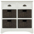 Fini blanc délavé / Blanc / Gris-brun / Bleu marine antique / Expresso | Meuble de rangement à 2 tiroirs avec 4 paniers en rotin | Aucun assemblage requis