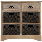 Fini blanc délavé / Blanc / Gris-brun / Bleu marine antique / Expresso | Meuble de rangement à 2 tiroirs avec 4 paniers en rotin | Aucun assemblage requis