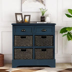 Fini blanc délavé / Blanc / Gris-brun / Bleu marine antique / Expresso | Meuble de rangement à 2 tiroirs avec 4 paniers en rotin | Aucun assemblage requis