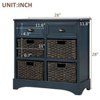 Fini blanc délavé / Blanc / Gris-brun / Bleu marine antique / Expresso | Meuble de rangement à 2 tiroirs avec 4 paniers en rotin | Aucun assemblage requis