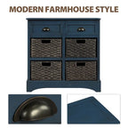 Fini blanc délavé / Blanc / Gris-brun / Bleu marine antique / Expresso | Meuble de rangement à 2 tiroirs avec 4 paniers en rotin | Aucun assemblage requis